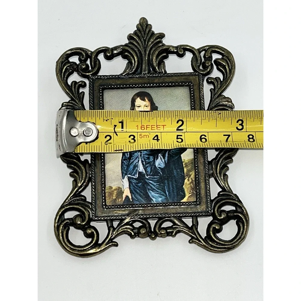 Vintage Italian Miniature Brass Frames Pair The Blue Boy And Floral 4